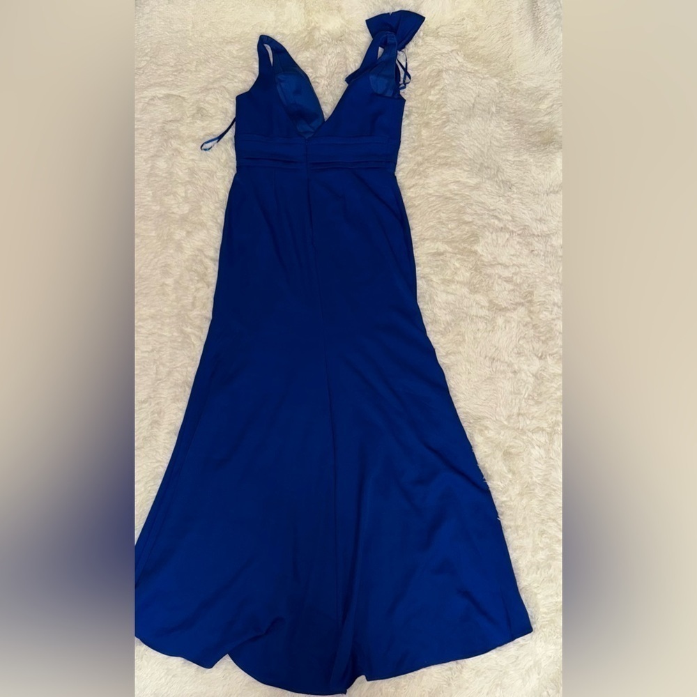 NWOT Mac Duggal Bow Royal Blue Shoulder V-Neck Gown sz  0 - Picture 4 of 7